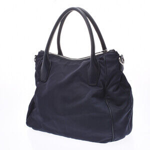 Prada nylon trim leather navy tote blue bag Tessuto